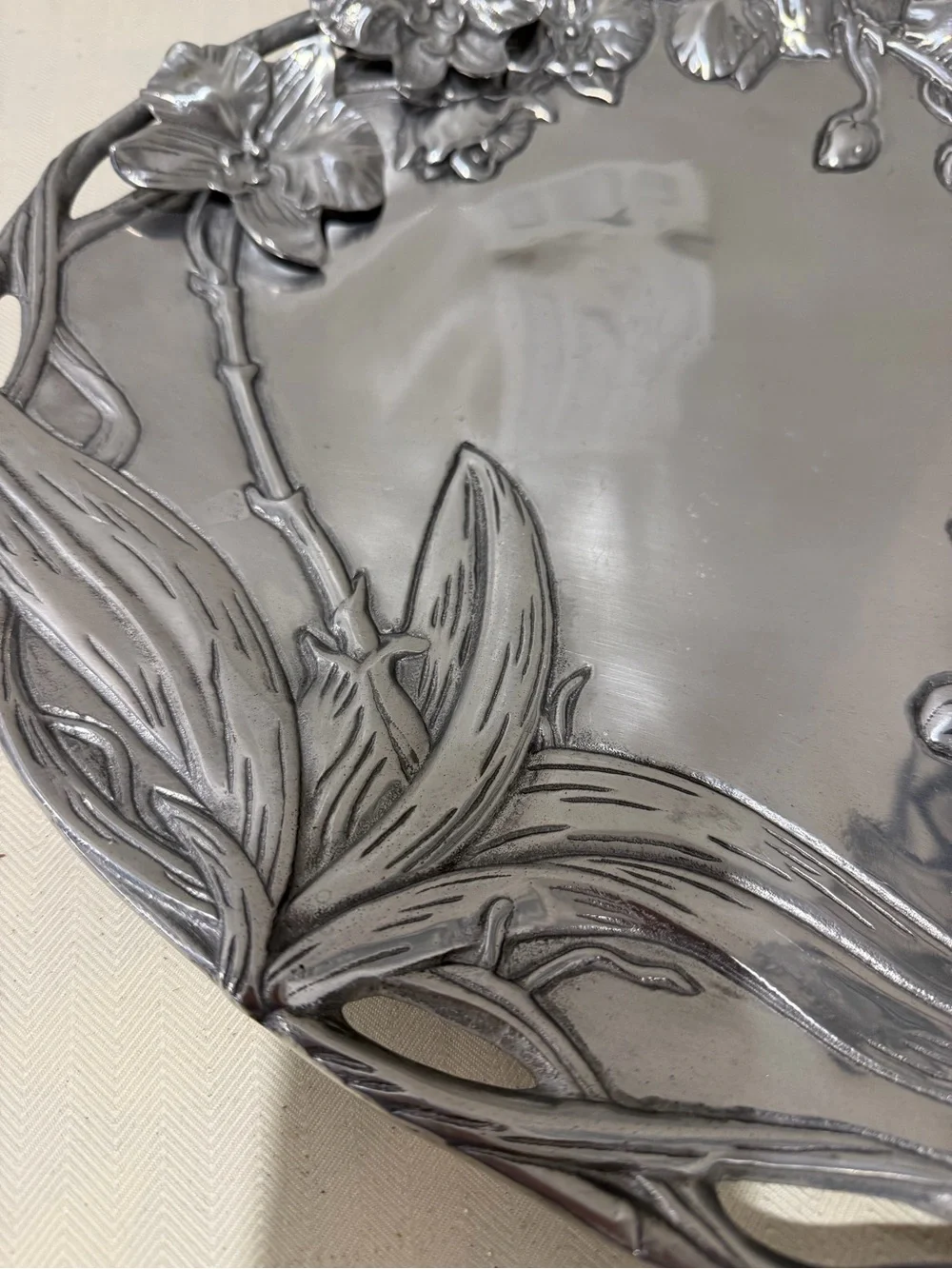 RARE Vintage 2004 ARTHUR COURT ALUMINUM ORCHID FLORAL PLATTER SERVING TRAY 13